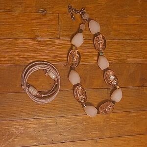 Rose quartz necklace with bracelet duo